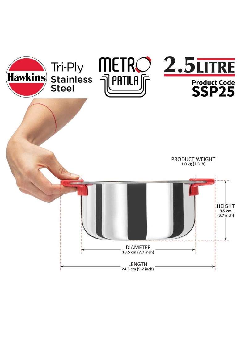 Hawkins Stainless Steel Metro Patila Cooking Pot Combo Set | 1.5 L | 1.6 Qt - Indya