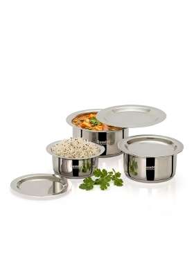 Sumeet ISI Certified Induction Bottom | 350 ml | 11.8 fl oz | 3-Piece Set | With Lid