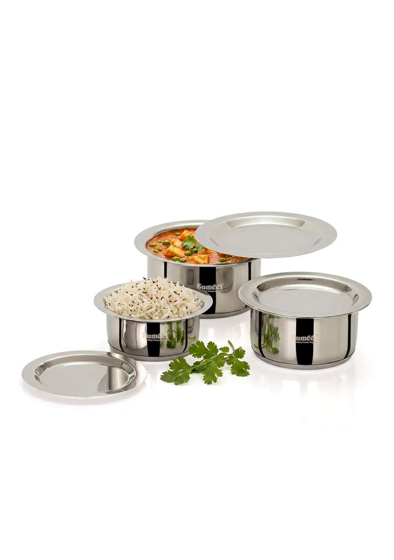 Sumeet ISI Certified Induction Bottom | 350 ml | 11.8 fl oz | 3-Piece Set | With Lid - Indya
