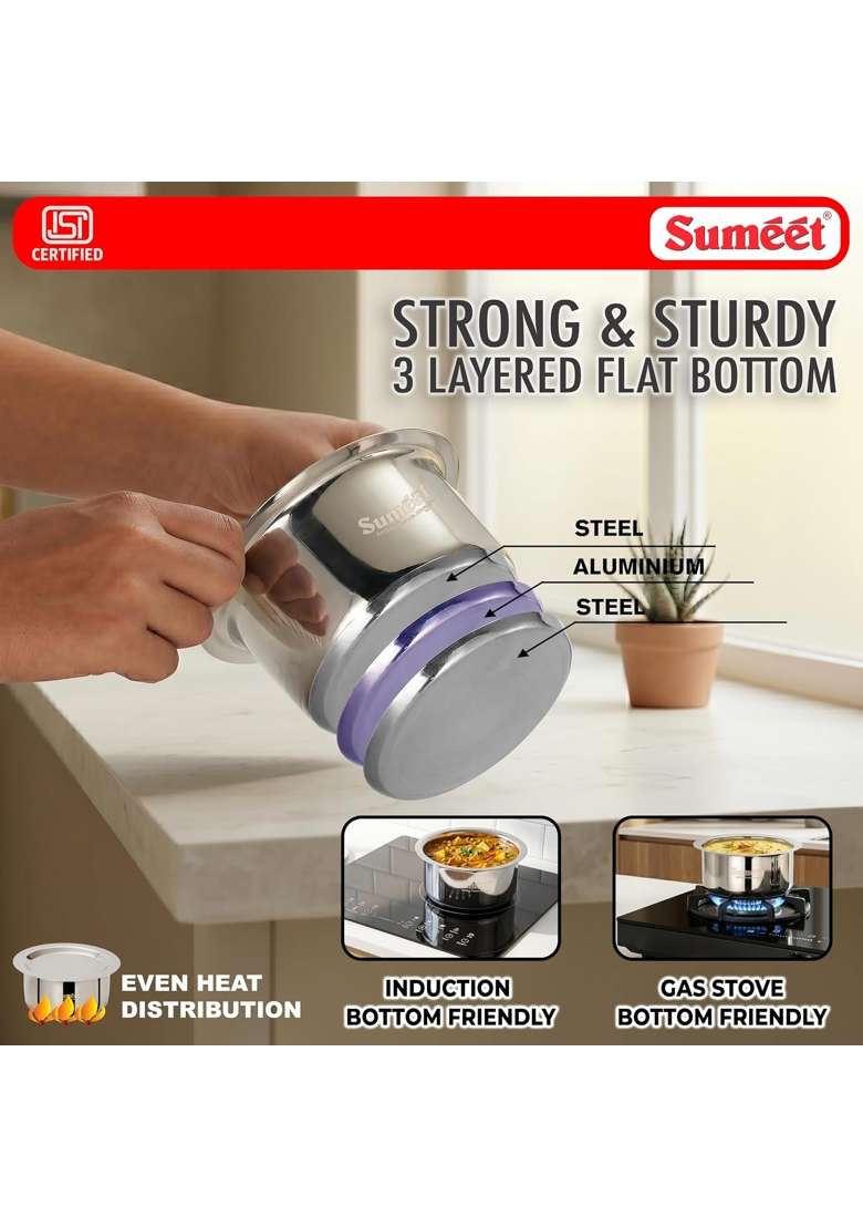 Sumeet ISI Certified Induction Bottom | 350 ml | 11.8 fl oz | 3-Piece Set | With Lid - Indya