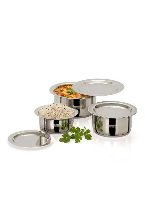 Sumeet ISI Certified Induction Bottom | 350 ml | 11.8 fl oz | 3-Piece Set | With Lid