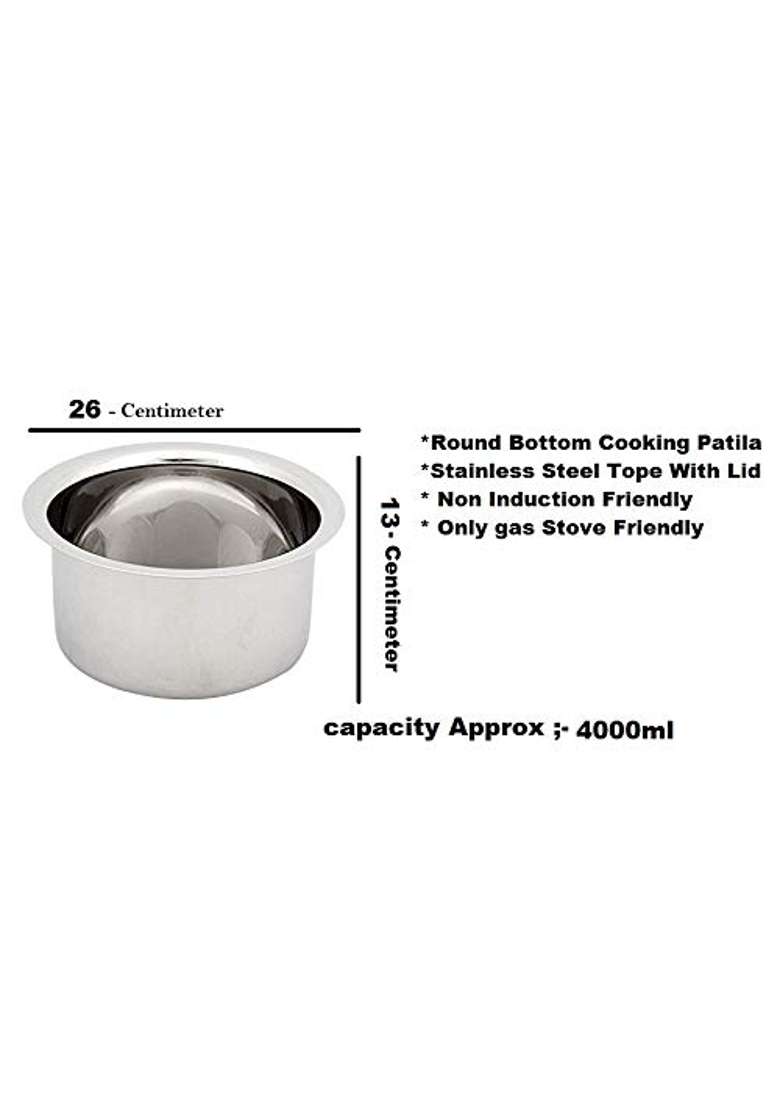 Bartan Star Stainless Steel Patila Cooking Pot | 4000 ml | 135.3 fl oz - Indya