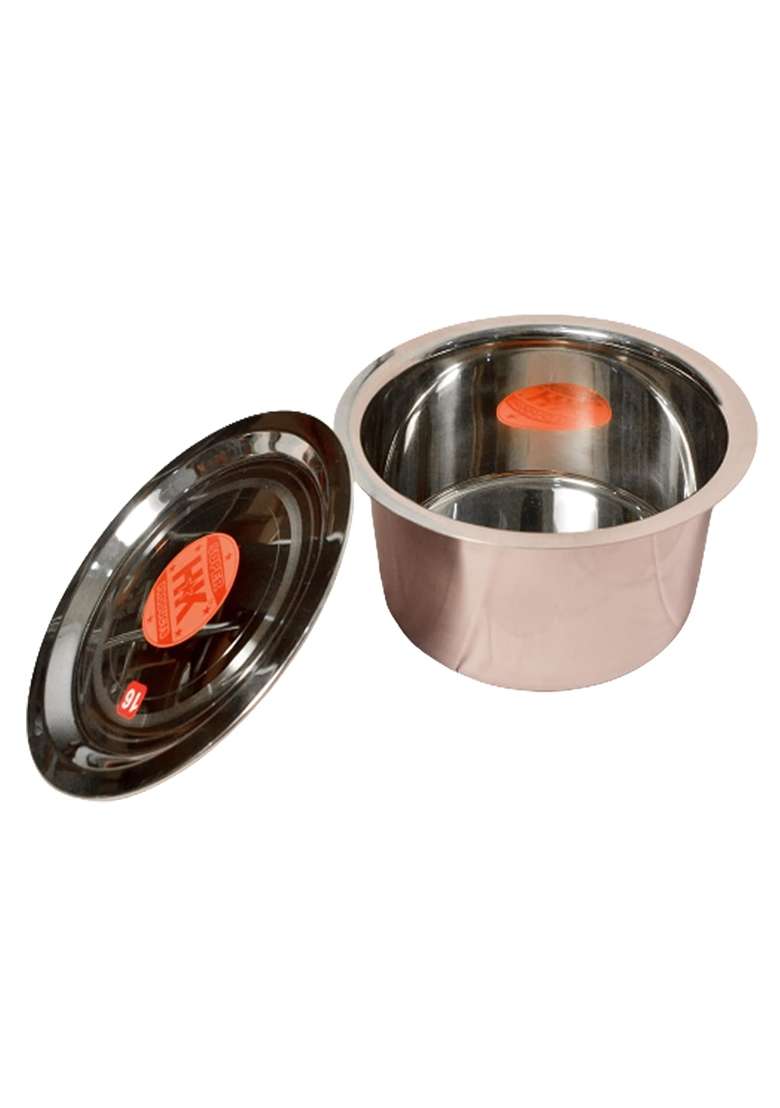 Super HK Patila Cooking Pot Bhagona Tapeli Stainless Steel Flat Bottom with LID | 2 L | 2.1 Qt - Indya
