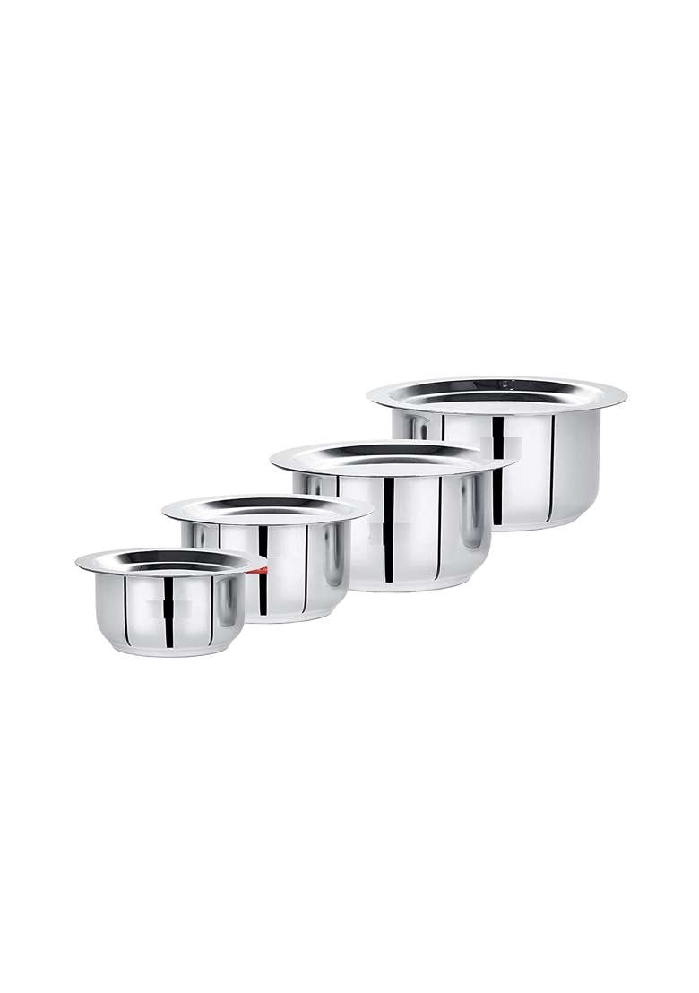 RJ kitchenware Store Stainless Steel Friendly Tope Cooking Pot patila cookware with Lids | 370 ml | 12.5 fl oz | 4-Piece Set | With Lid - Indya