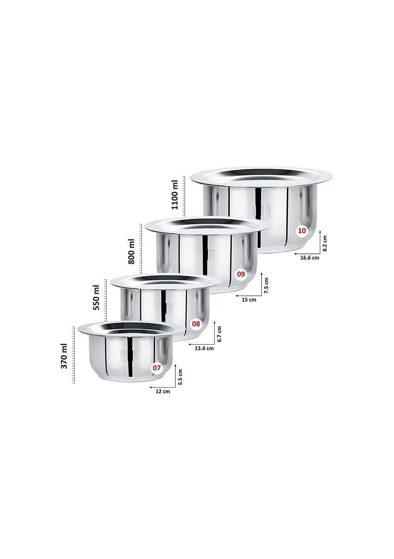 RJ kitchenware Store Stainless Steel Friendly Tope Cooking Pot patila cookware with Lids | 370 ml | 12.5 fl oz | 4-Piece Set | With Lid - Indya