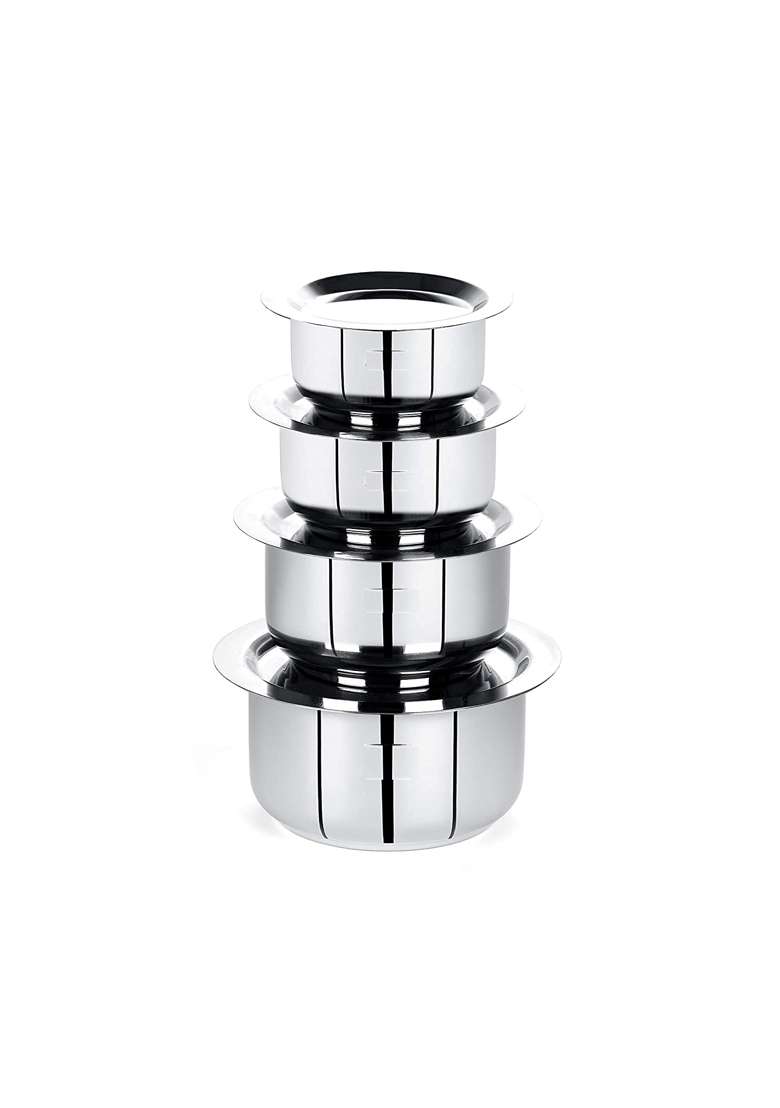 RJ kitchenware Store Stainless Steel Friendly Tope Cooking Pot patila cookware with Lids | 370 ml | 12.5 fl oz | 4-Piece Set | With Lid - Indya