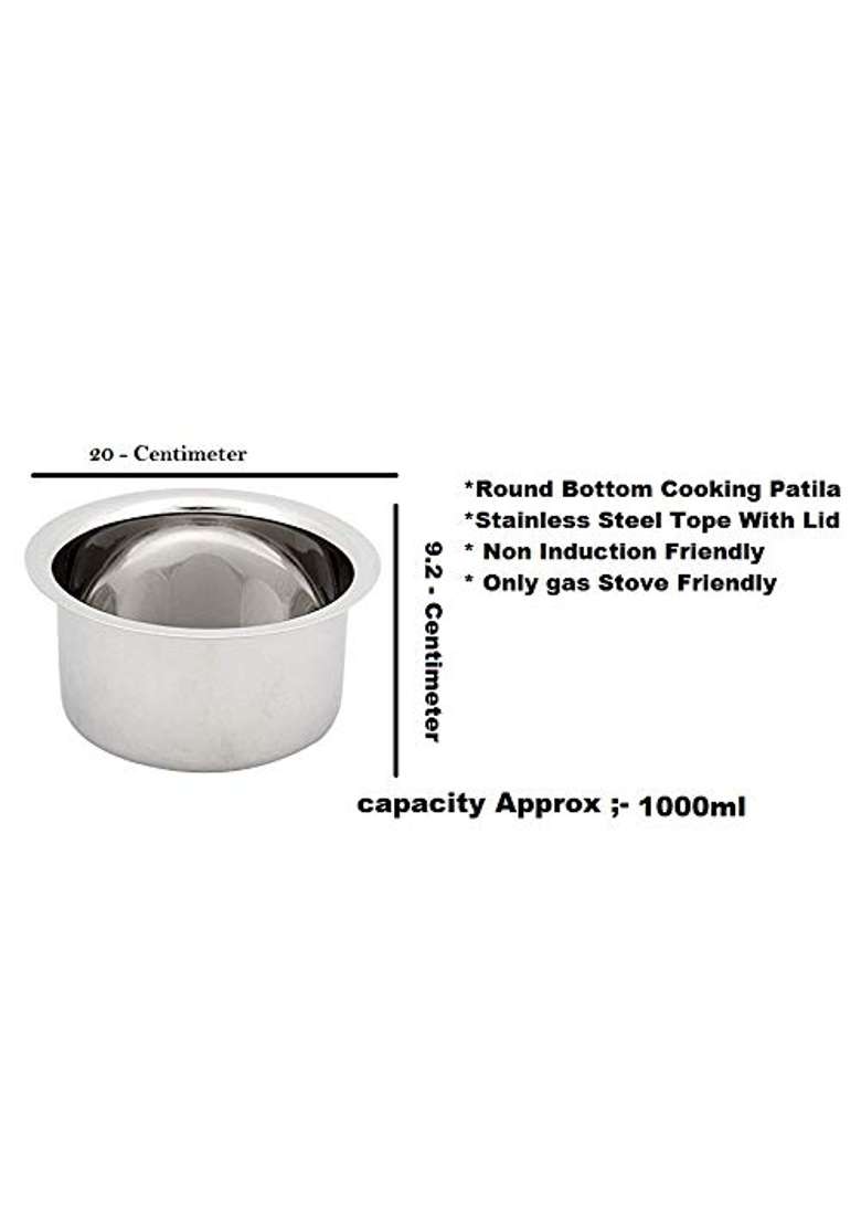 Bartan Star Stainless Steel Patila Cooking Pot | 1000 ml | 33.8 fl oz | With Lid - Indya