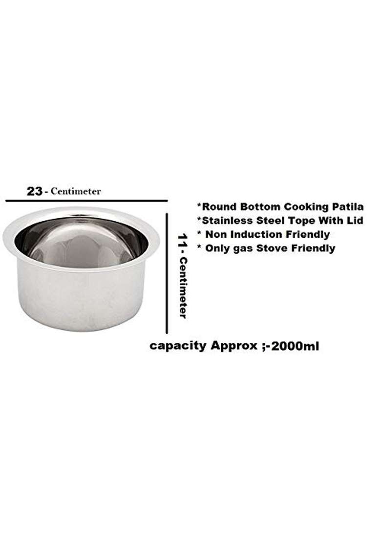Bartan Star Stainless Steel Patila Cooking Pot | 2000 ml | 67.6 fl oz | With Lid - Indya