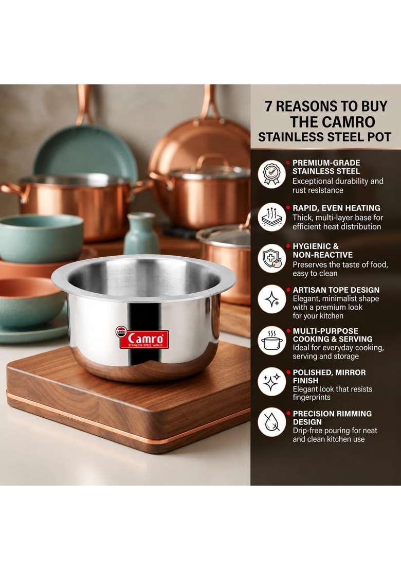Camro Triply Artisan Tope Cooking Pot Patila Bhagona LId Included | 4 L | 4.2 Qt | Induction Compatible - Indya