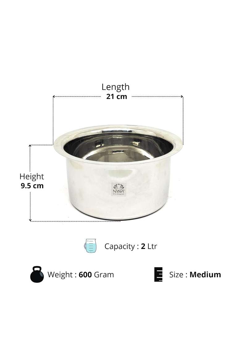 NYRA Stainless Steel Tope Pcs | 1.6 L | 1.7 Qt | 2-Piece Set | Induction Compatible - Indya
