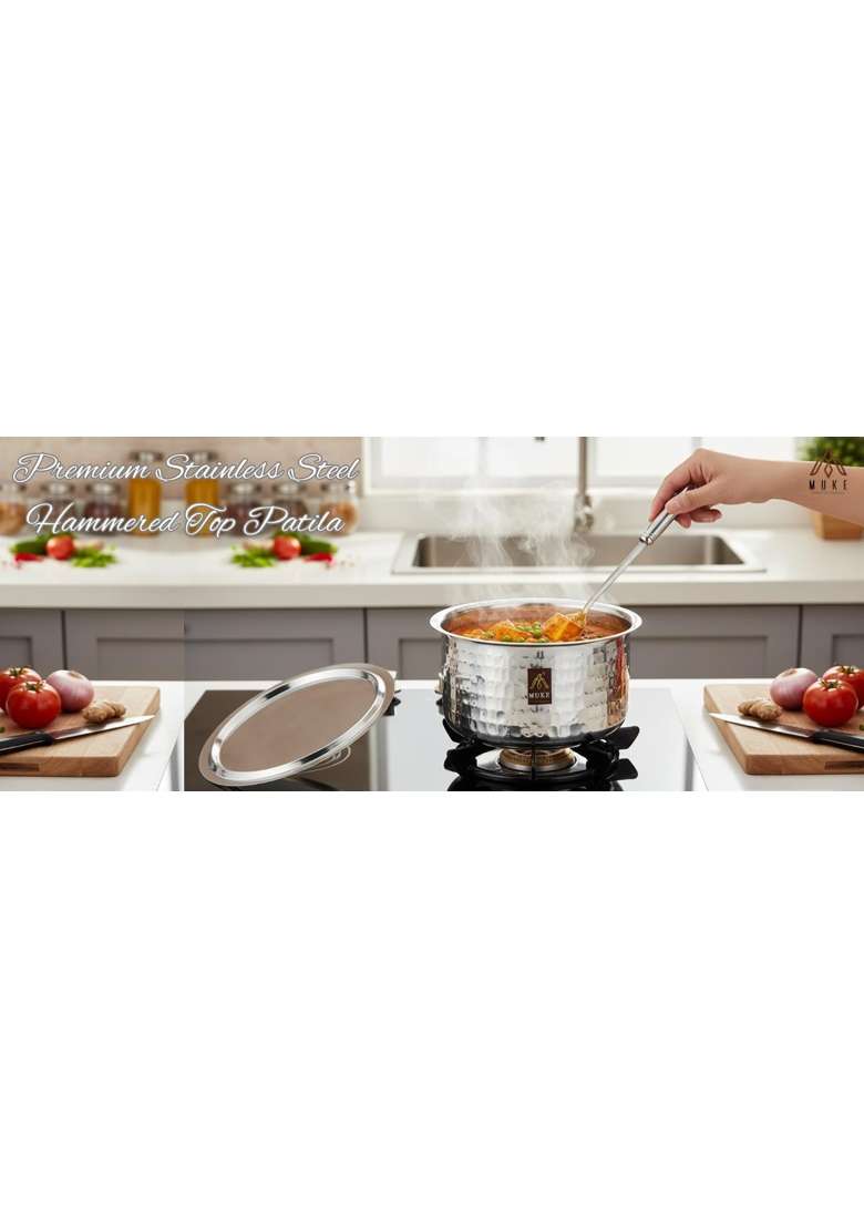 MUKE Stainless Steel with Hammerd Patila Cooking Pot | 3 L | 3.2 Qt | With Lid - Indya