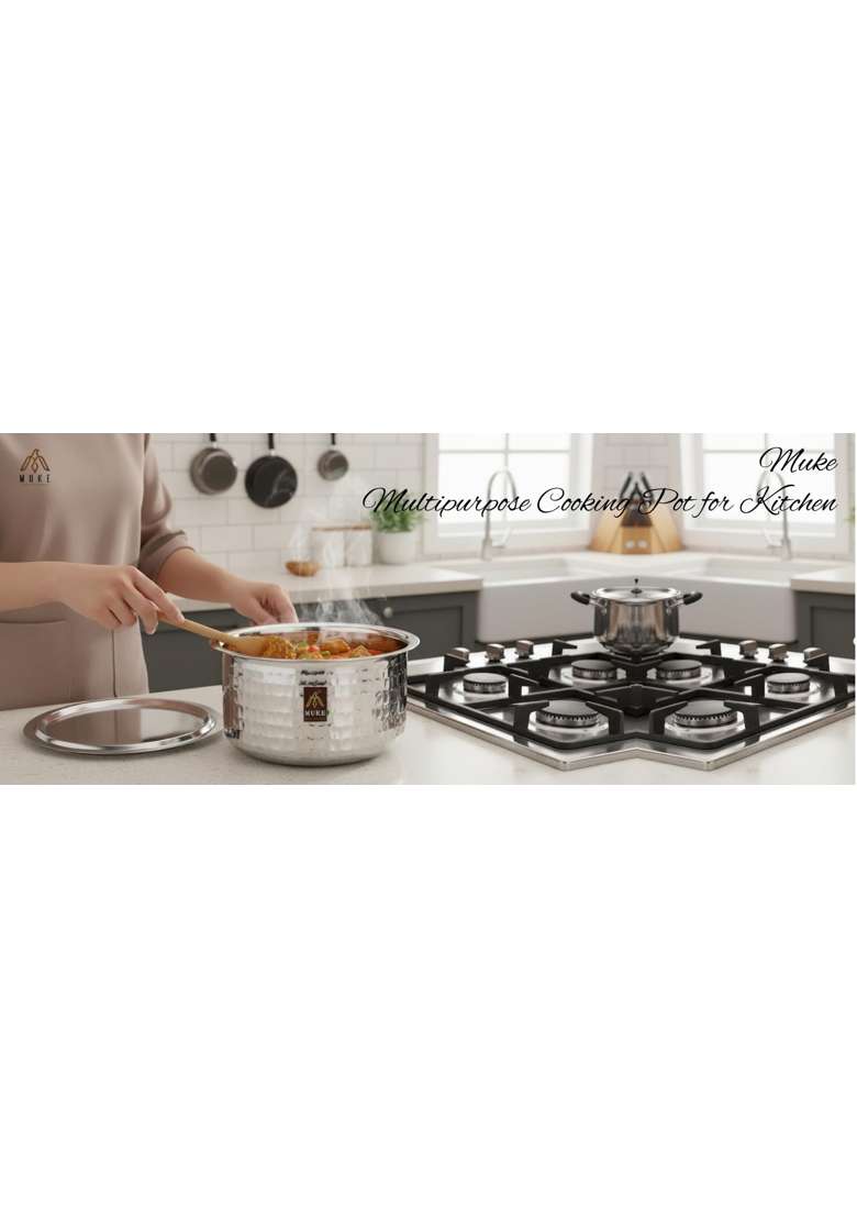 MUKE Stainless Steel with Hammerd Patila Cooking Pot | 3 L | 3.2 Qt | With Lid - Indya