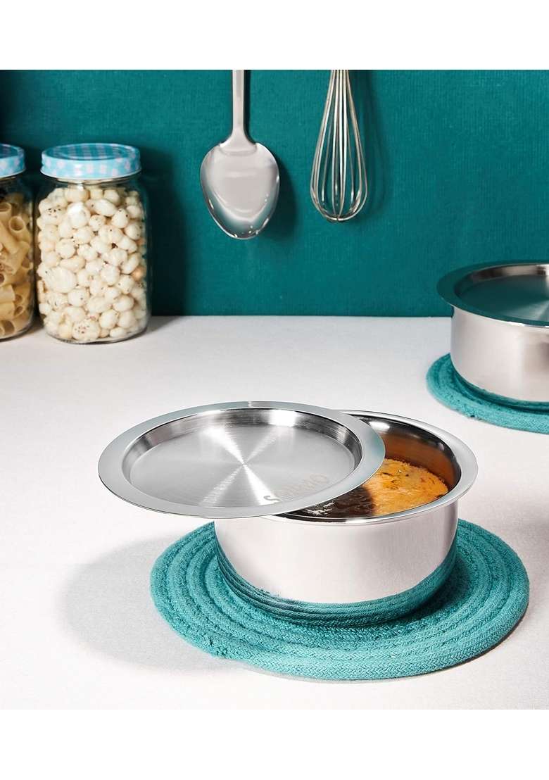 Solimo Amazon Brand Solimo Tri-Ply Stainless Steel Tope Cooking Pot with Steel Lid | 1 L | 1.1 Qt | 14 cm | 5.5 Inch - Indya