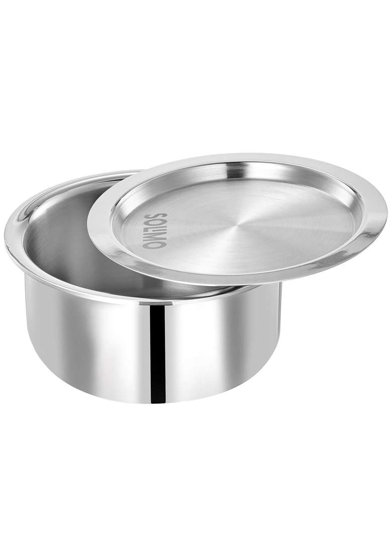 Solimo Amazon Brand Solimo Tri-Ply Stainless Steel Tope Cooking Pot with Steel Lid | 1 L | 1.1 Qt | 14 cm | 5.5 Inch - Indya