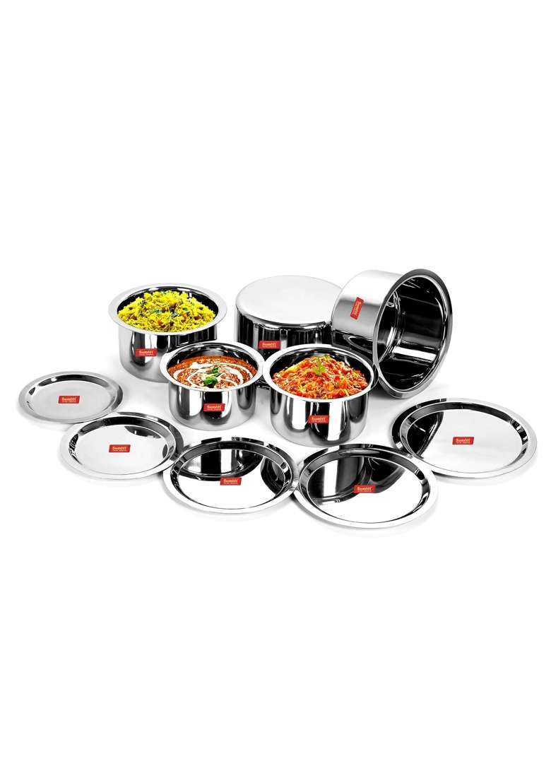 Sumeet Stainless Steel Tope Cooking Pot Set with Lid Pcs | 1 L | 1.1 Qt | 10-Piece Set - Indya