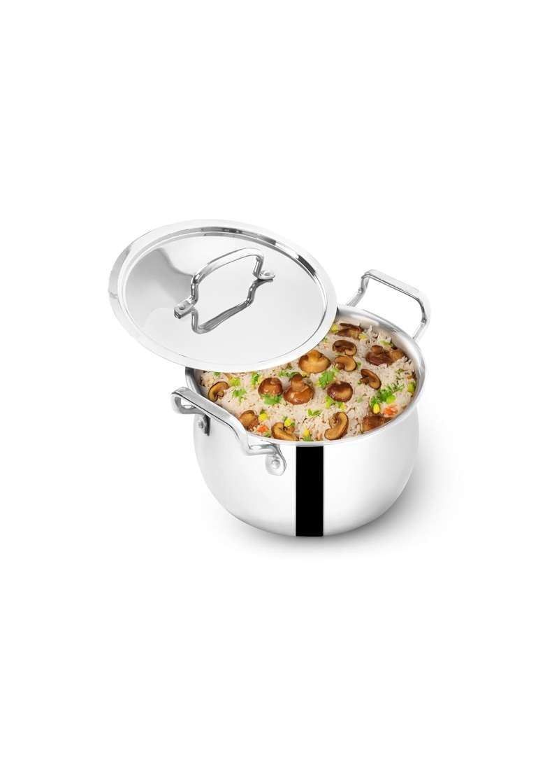 The Indus Valley Triply Stainless Steel Stock Pot with SS Lid Briyani Pot Handi Shaped Casserole | 2 L | 2.1 Qt | 16 cm | 6.3 Inch - Indya