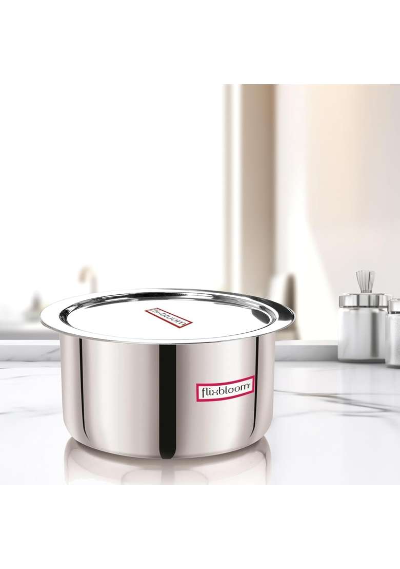 FLIXBLOOM Imperious Kitchen Cookware Triply Thick Guage | 3 L | 3.2 Qt | Induction Compatible | With Lid - Indya