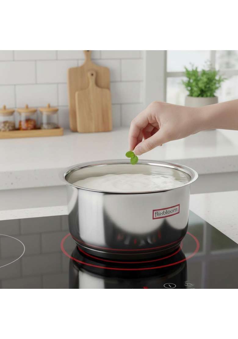 FLIXBLOOM Selected Stainless Steel Triply Sandwich Bottom LPG Friendly Induction Base | 0.5 L | 0.5 Qt - Indya