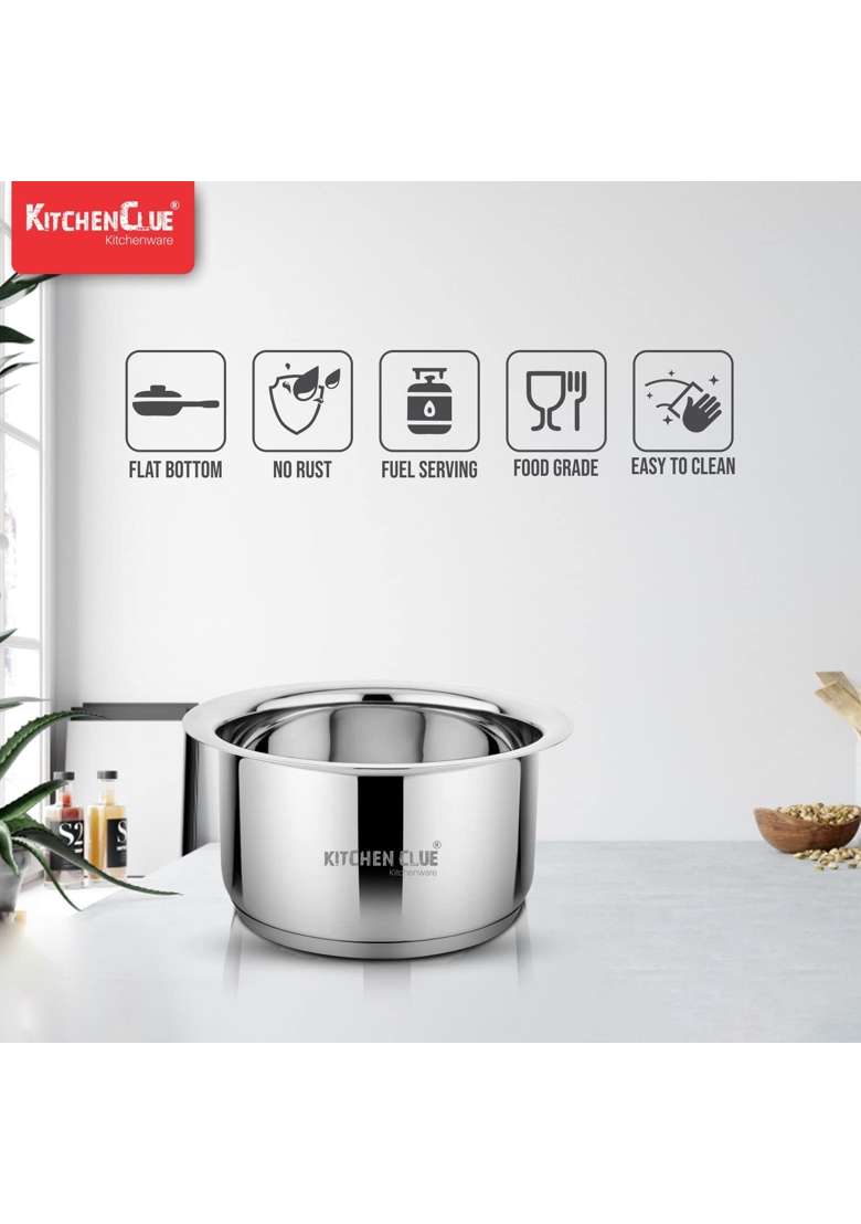 KITCHEN CLUE Stainless Steel Tope Cooking Pot Set | 1.2 L | 1.3 Qt | Induction Compatible | Tri-Ply - Indya