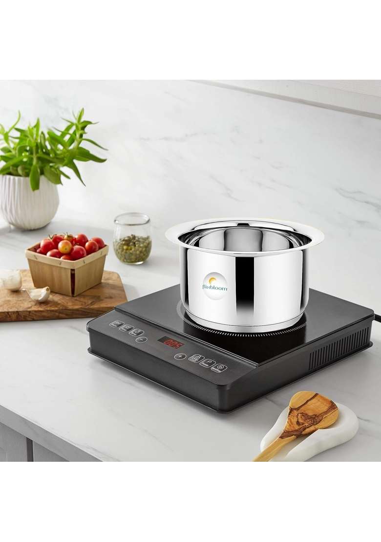 FLIXBLOOM Blazing Stainless Steel Triply Nexus Bottom Induction Base LPG Gas Friendly | 5 L | 5.3 Qt | With Lid - Indya