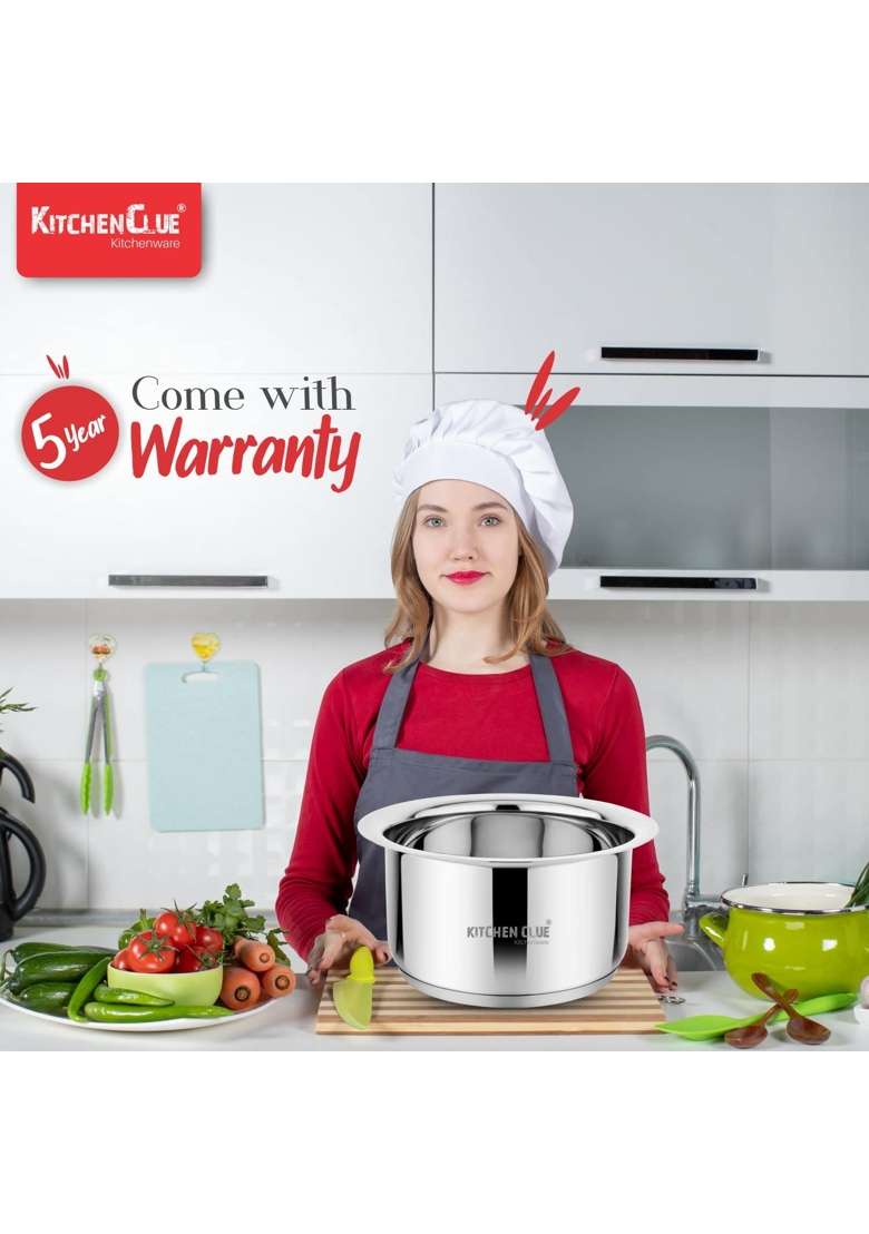 KITCHEN CLUE Stainless Steel 304 Grade Milk Tope Cooking Pot Patila | 1.2 L | 1.3 Qt | Induction Compatible | Heavy Bottom | Tri-Ply - Indya
