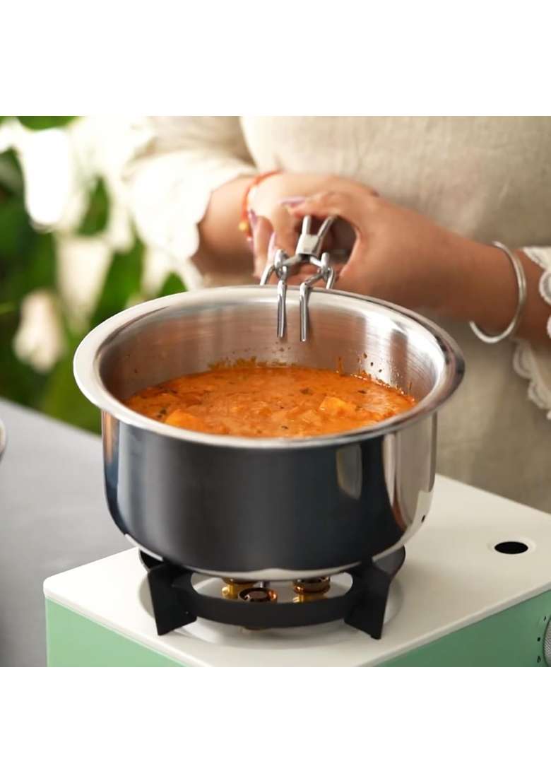 FLIXBLOOM Decade Kitchen Cookware Triply Deep Cooking Stainless Steel Induction Base | 3 L | 3.2 Qt | Dishwasher Safe | Food Safe - Indya