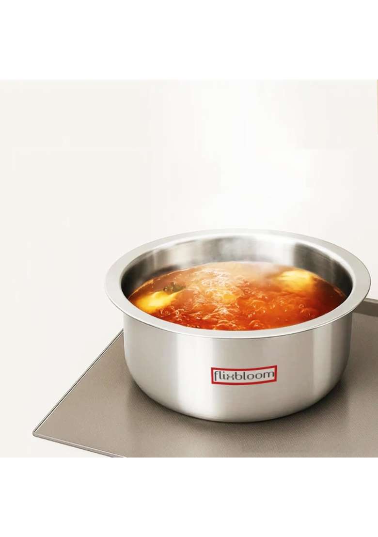 FLIXBLOOM Decade Kitchen Cookware Triply Deep Cooking Stainless Steel Induction Base | 3 L | 3.2 Qt | Dishwasher Safe | Food Safe - Indya