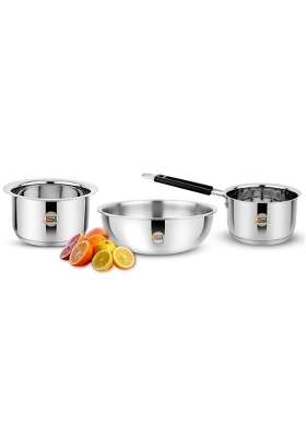 JSI Triply Base Stainless Steel Cookware Milk Tope Patila | 1600 ml | 54.1 fl oz | 20 cm | 7.9 Inch | 3-Piece Set | Induction Compatible | Food Safe