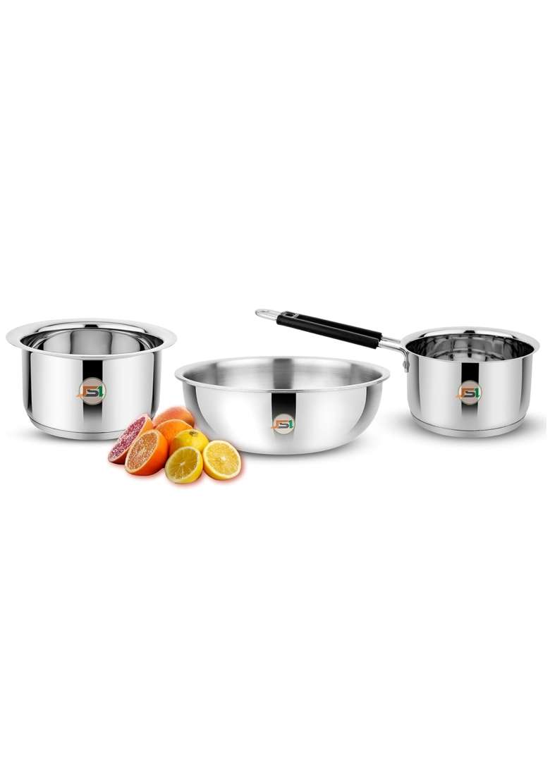 JSI Triply Base Stainless Steel Cookware Milk Tope Patila | 1600 ml | 54.1 fl oz | 20 cm | 7.9 Inch | 3-Piece Set | Induction Compatible | Food Safe - Indya