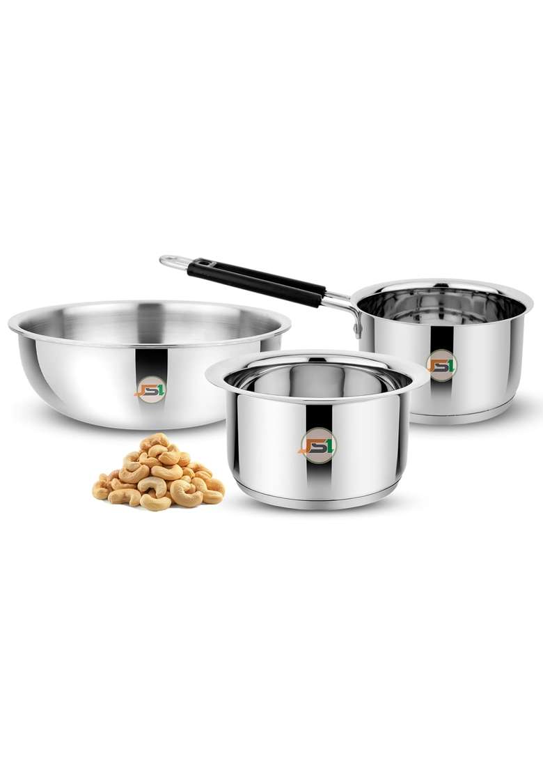 JSI Triply Base Stainless Steel Cookware Milk Tope Patila | 1600 ml | 54.1 fl oz | 20 cm | 7.9 Inch | 3-Piece Set | Induction Compatible | Food Safe - Indya
