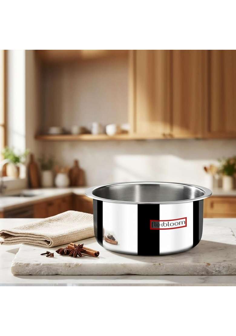 FLIXBLOOM Glorious Stainless Steel Triply Ultra Thick Guage Deep Cookware Utensil | 4 L | 4.2 Qt | Induction Compatible - Indya