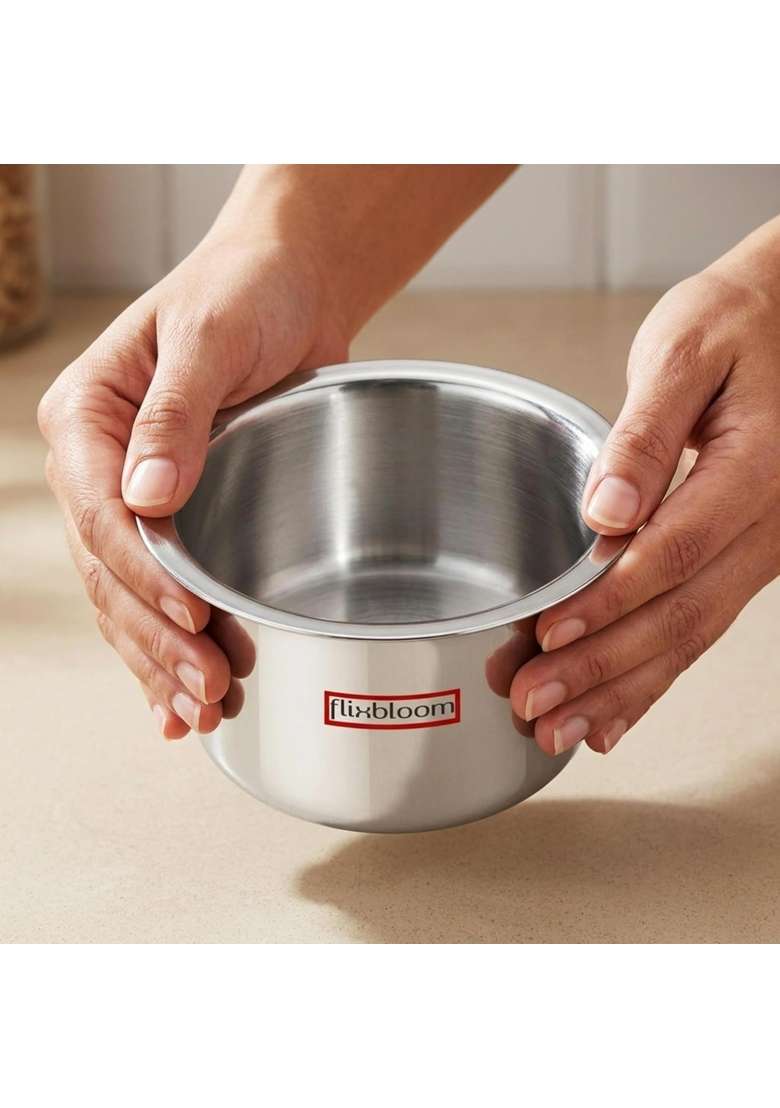 FLIXBLOOM Glorious Stainless Steel Triply Ultra Thick Guage Deep Cookware Utensil | 4 L | 4.2 Qt | Induction Compatible - Indya