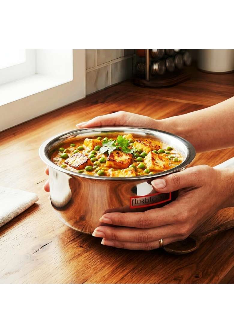 FLIXBLOOM Glorious Stainless Steel Triply Ultra Thick Guage Deep Cookware Utensil | 4 L | 4.2 Qt | Induction Compatible - Indya