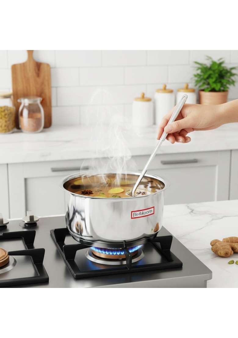FLIXBLOOM Radiant Stainless Steel Triply Sandwich Bottom Induction Base LPG Gas Stovetop | 3 L | 3.2 Qt - Indya