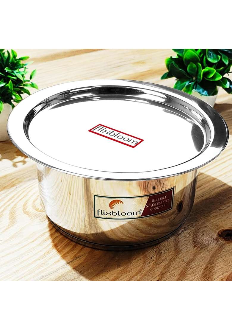 FLIXBLOOM Nodal Mini Food Grade Small Stainless Steel with Triply Bottom Cookware | 500 ml | 16.9 fl oz | Induction Compatible | With Lid - Indya