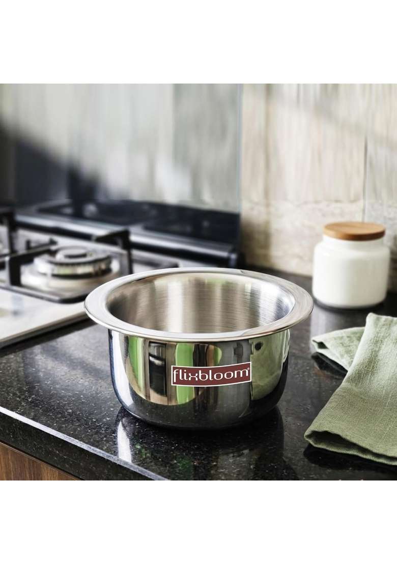 FLIXBLOOM Classy Kitchen Cookware Stainless Steel TriPly Thick Gauge Body Induction Base | 3.5 L | 3.7 Qt - Indya