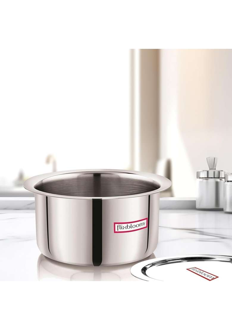 FLIXBLOOM Imperious Kitchen Cookware Triply Thick Guage | 1 L | 1.1 Qt | Induction Compatible | With Lid - Indya