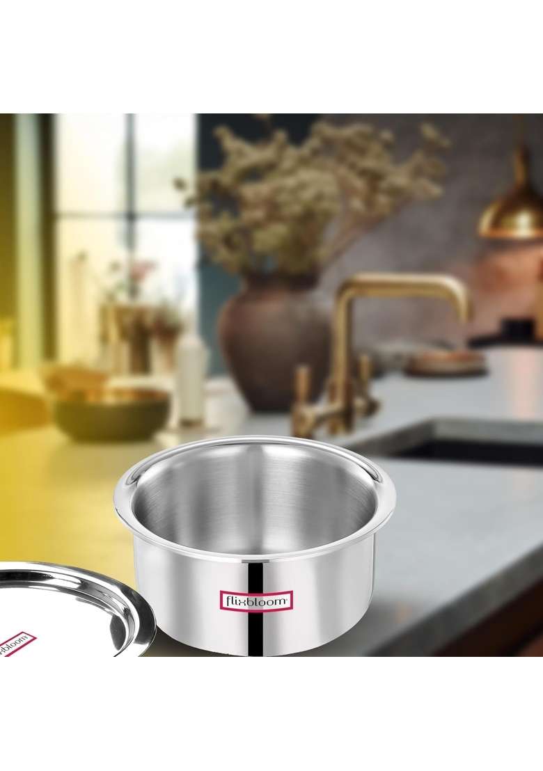 FLIXBLOOM Imperious Kitchen Cookware Triply Thick Guage | 1 L | 1.1 Qt | Induction Compatible | With Lid - Indya