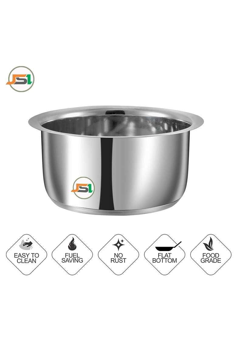 JSI High Grade Quality Stainless Steel Tope Cooking Pot I Triply Base I Flat Bottom I Patila | 1200 ml | 40.6 fl oz | Induction Compatible - Indya
