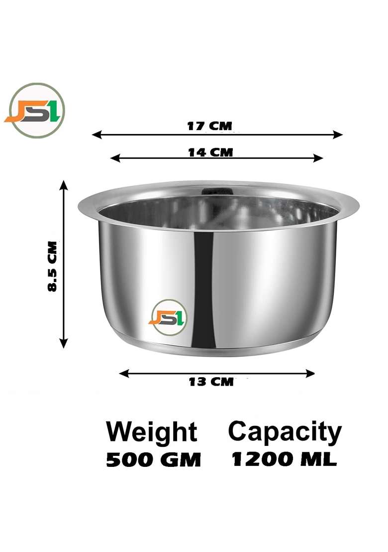 JSI High Grade Quality Stainless Steel Tope Cooking Pot I Triply Base I Flat Bottom I Patila | 1200 ml | 40.6 fl oz | Induction Compatible - Indya