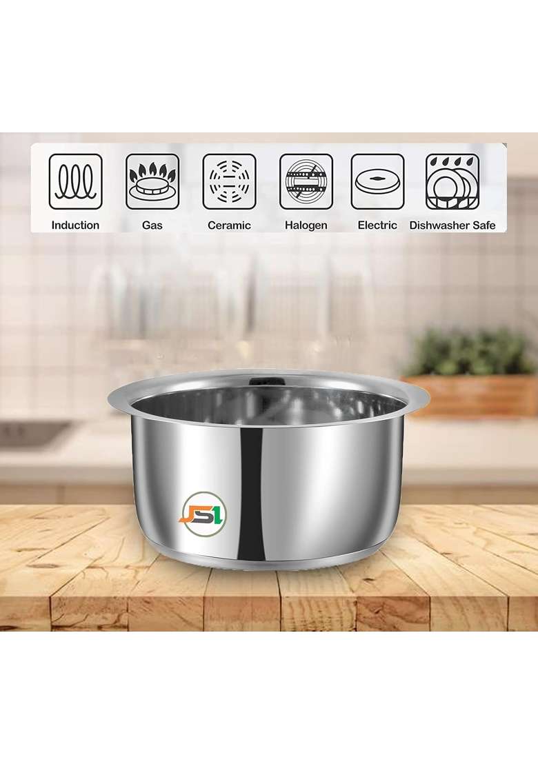 JSI High Grade Quality Stainless Steel Tope Cooking Pot I Triply Base I Flat Bottom I Patila | 1200 ml | 40.6 fl oz | Induction Compatible - Indya