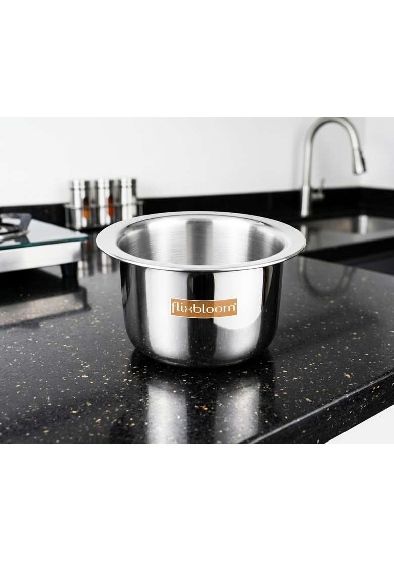 FLIXBLOOM Classy Kitchen Cookware Stainless Steel TriPly Thick Gauge Body Induction Base | 1.5 L | 1.6 Qt - Indya