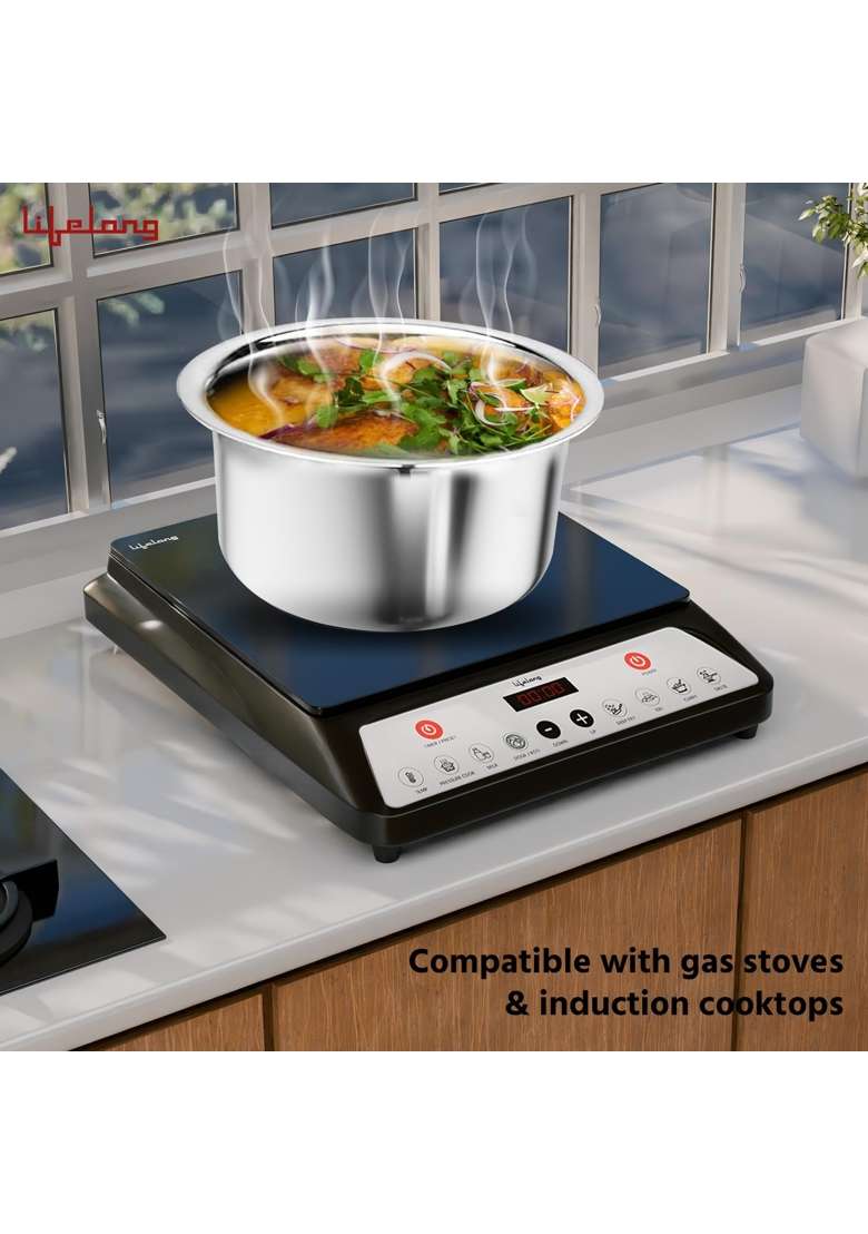 Lifelong Triply Tope Cooking Pot with Lid for Cooking | 1 L | 1.1 Qt | 20 cm | 7.9 Inch | Induction Compatible - Indya