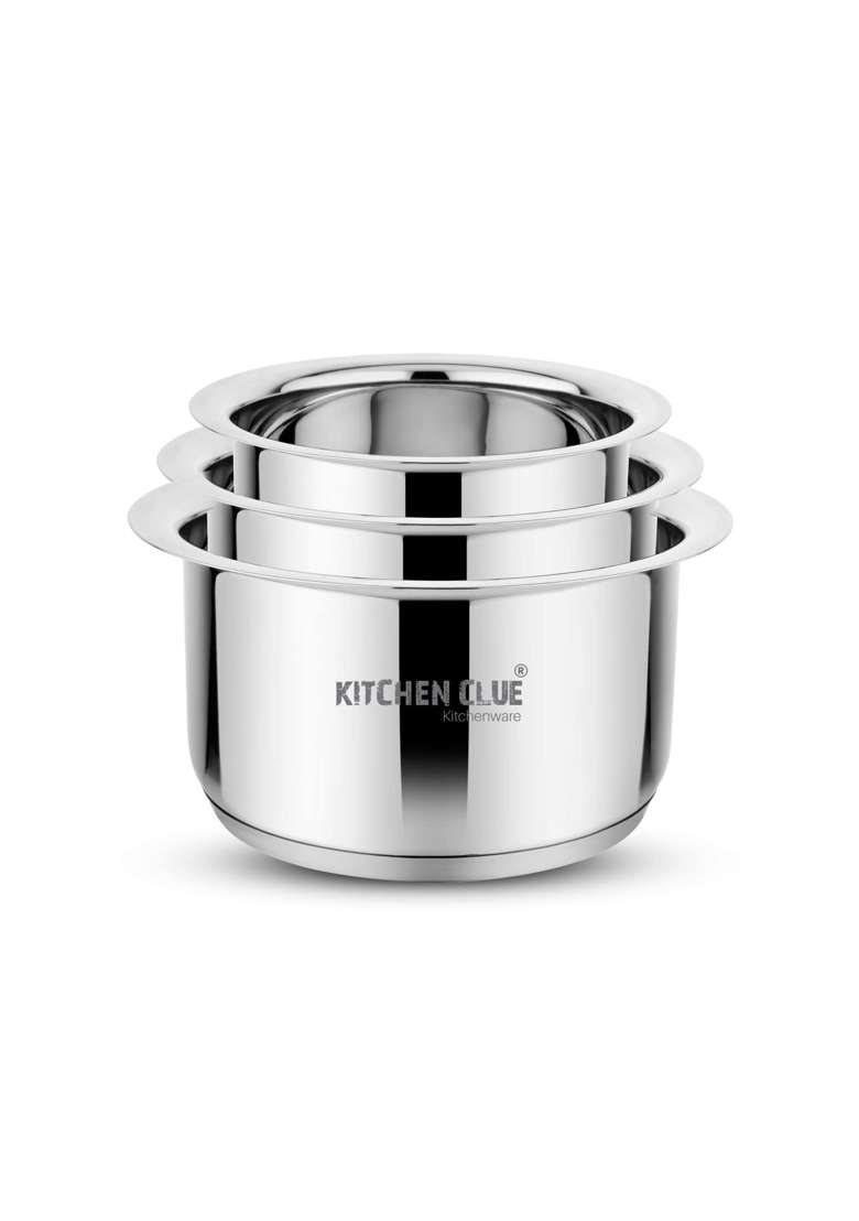 KITCHEN CLUE Stainless Steel Induction Friendly Cookware Set for Kitchen | 1600 ml | 54.1 fl oz | Heavy Bottom | Tri-Ply - Indya