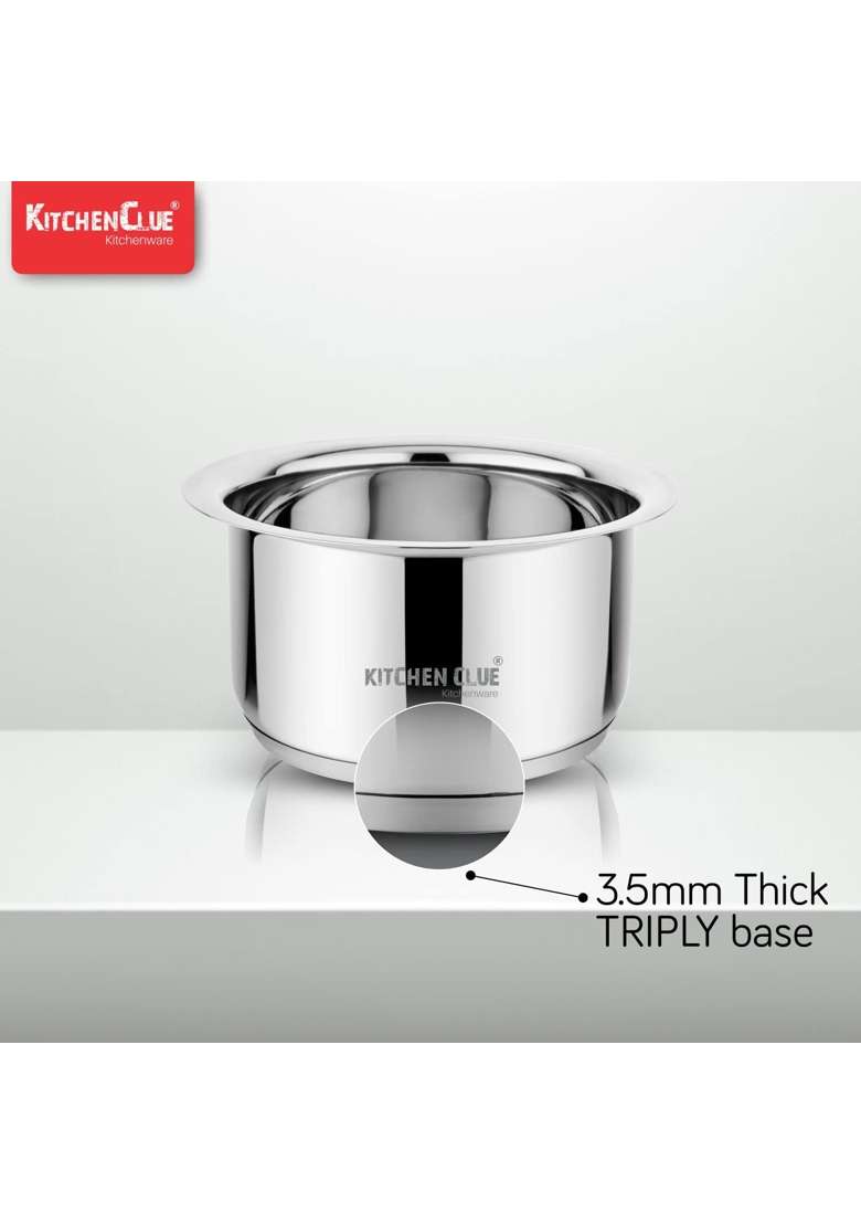 KITCHEN CLUE Stainless Steel Induction Friendly Cookware Set for Kitchen | 1600 ml | 54.1 fl oz | Heavy Bottom | Tri-Ply - Indya