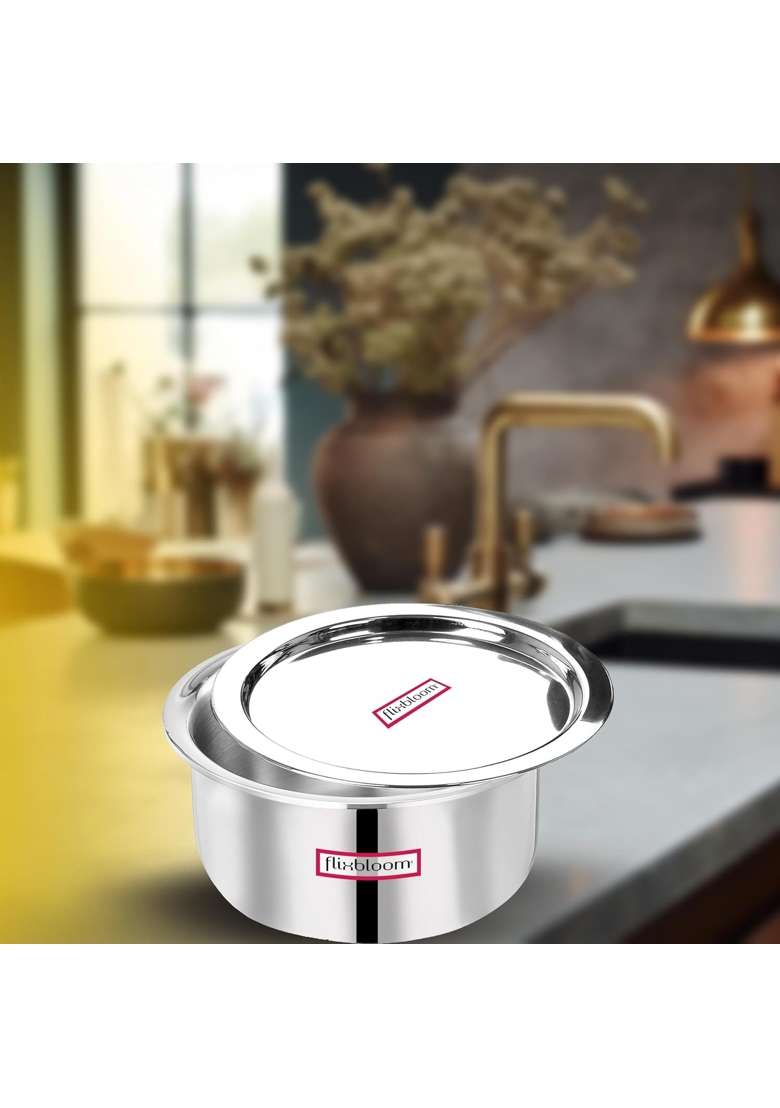 FLIXBLOOM Blazed Triply Steel Aluminium Steel Alliance | 5 L | 5.3 Qt | Induction Compatible | With Lid - Indya