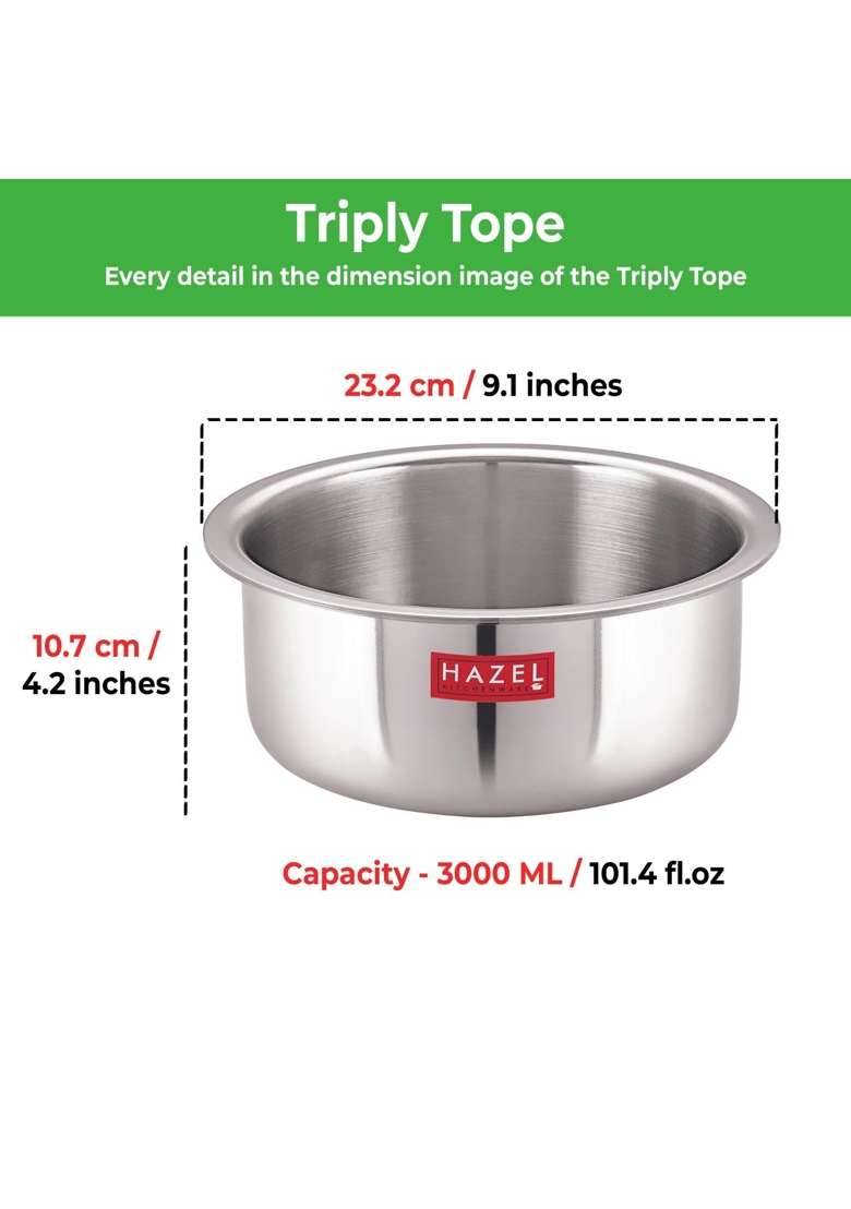 HAZEL Triply Stainless Steel Cookware with Lid | 3 L | 3.2 Qt | Induction Compatible - Indya