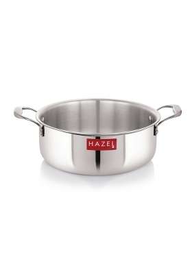 HAZEL Triply Stainless Steel Shallow Casserole Tope with Handle | 5 L | 5.3 Qt | 28.3 cm | 11.1 Inch | Heavy Bottom