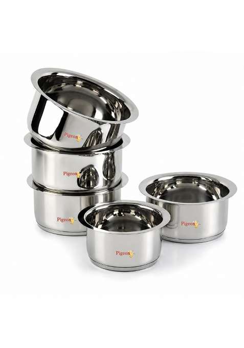 Pigeon Triply Stainless Steel Tope Cooking Pot Set with Capsulated Bottom | 1000 ml | 33.8 fl oz | 5-Piece Set