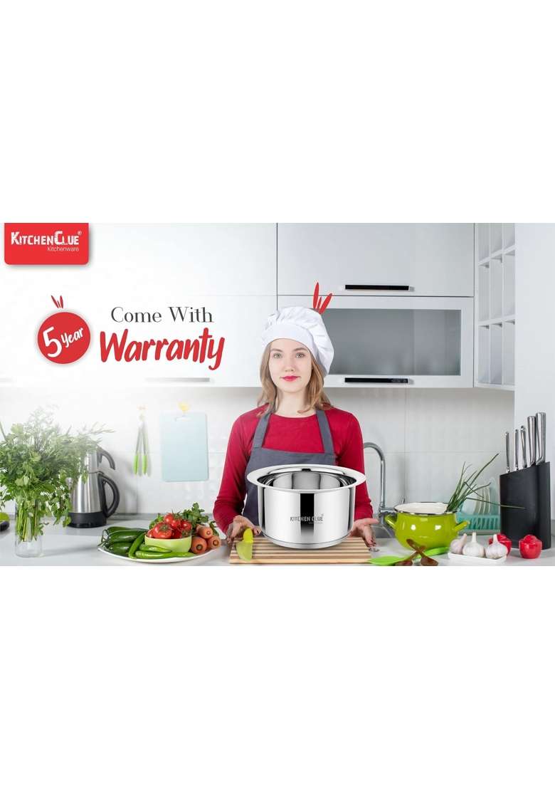 KITCHEN CLUE Stainless Steel Tope 1600 2000 ML Combo Set | 2000 ml | 67.6 fl oz | Induction Compatible - Indya